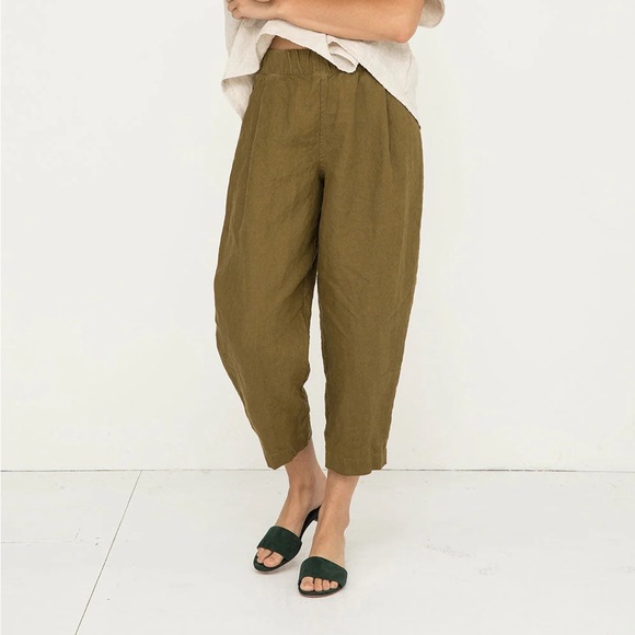 Elizabeth Suzann Pants - • Elizabeth Suzann • Andy Trouser in Olive Midweight Linen